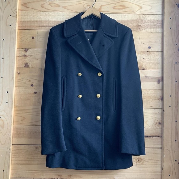 Military Naval Coat Jacob‎ Reeds Sons Black Brass Vintage Heavy Wool